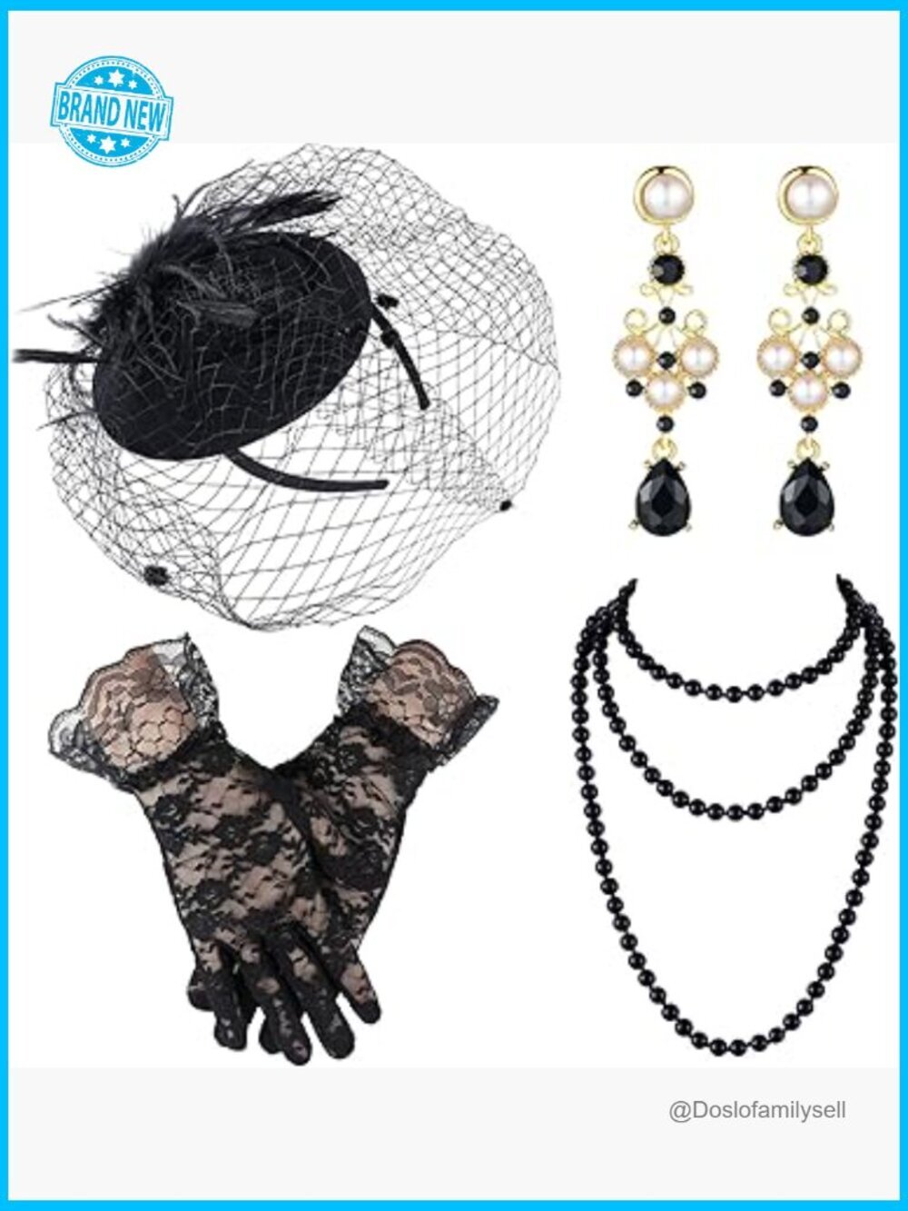 Vintage Fascinator Hat Set with Lace Gloves Necklace Earrings for Tea Wedding